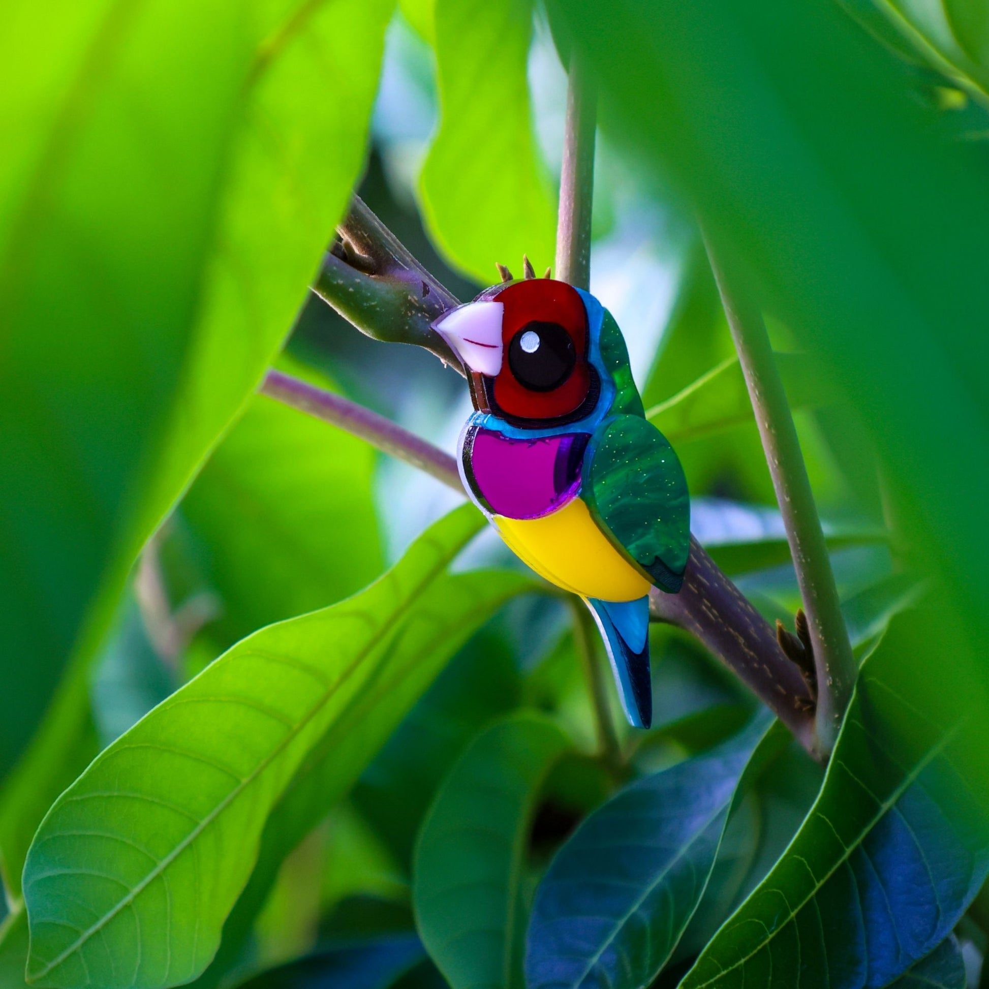 BINKABU Gouldian Finch Studs Handmade Bird Earrings