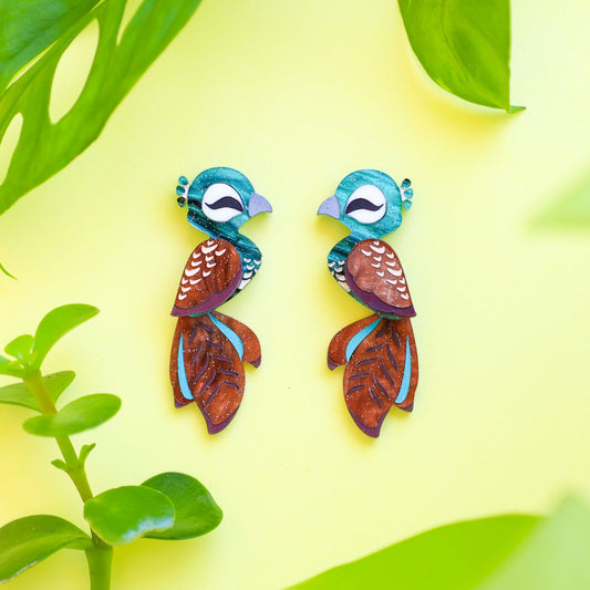 BINKABU Peahen Studs handmade acrylic bird earrings