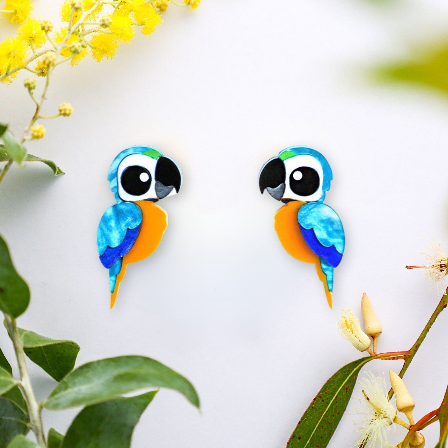 Blue and Gold Macaw Studs - Statement Bird Earrings