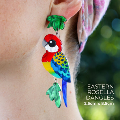 BINKABU Eastern Rosella handmade acrylic bird earrings