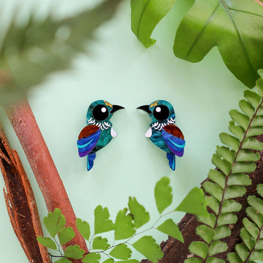 BINKABU Tūī studs handmade acrylic bird earrings