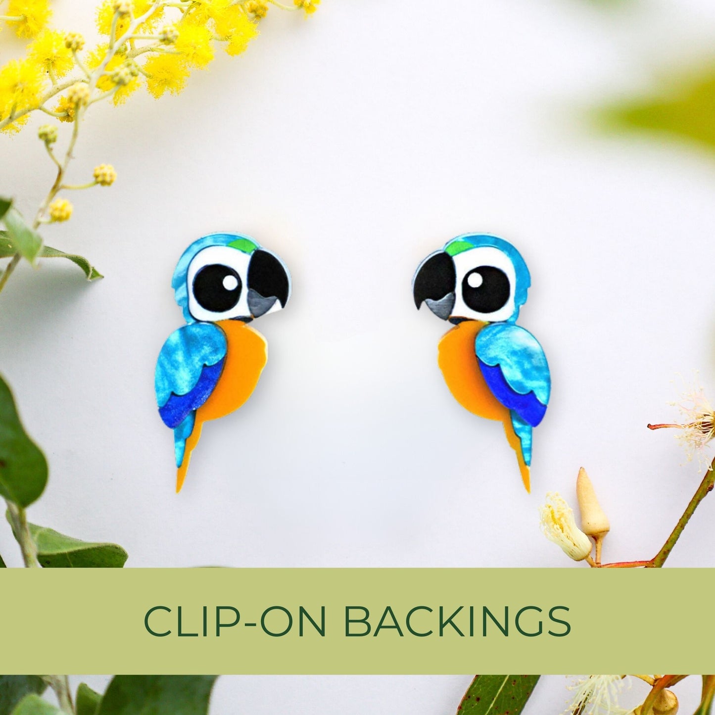 Blue and Gold Macaw Studs - Statement Bird Earrings