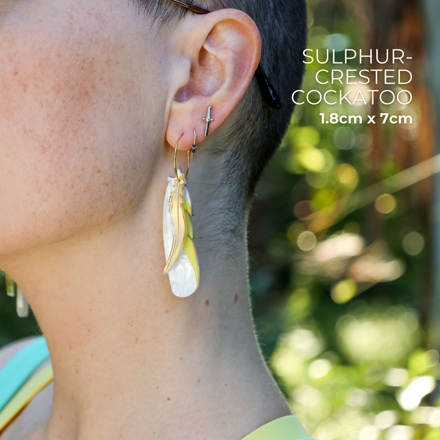 BINKABU Foraged Feathers - Sulphur-Crested Cockatoo handmade acrylic bird earrings