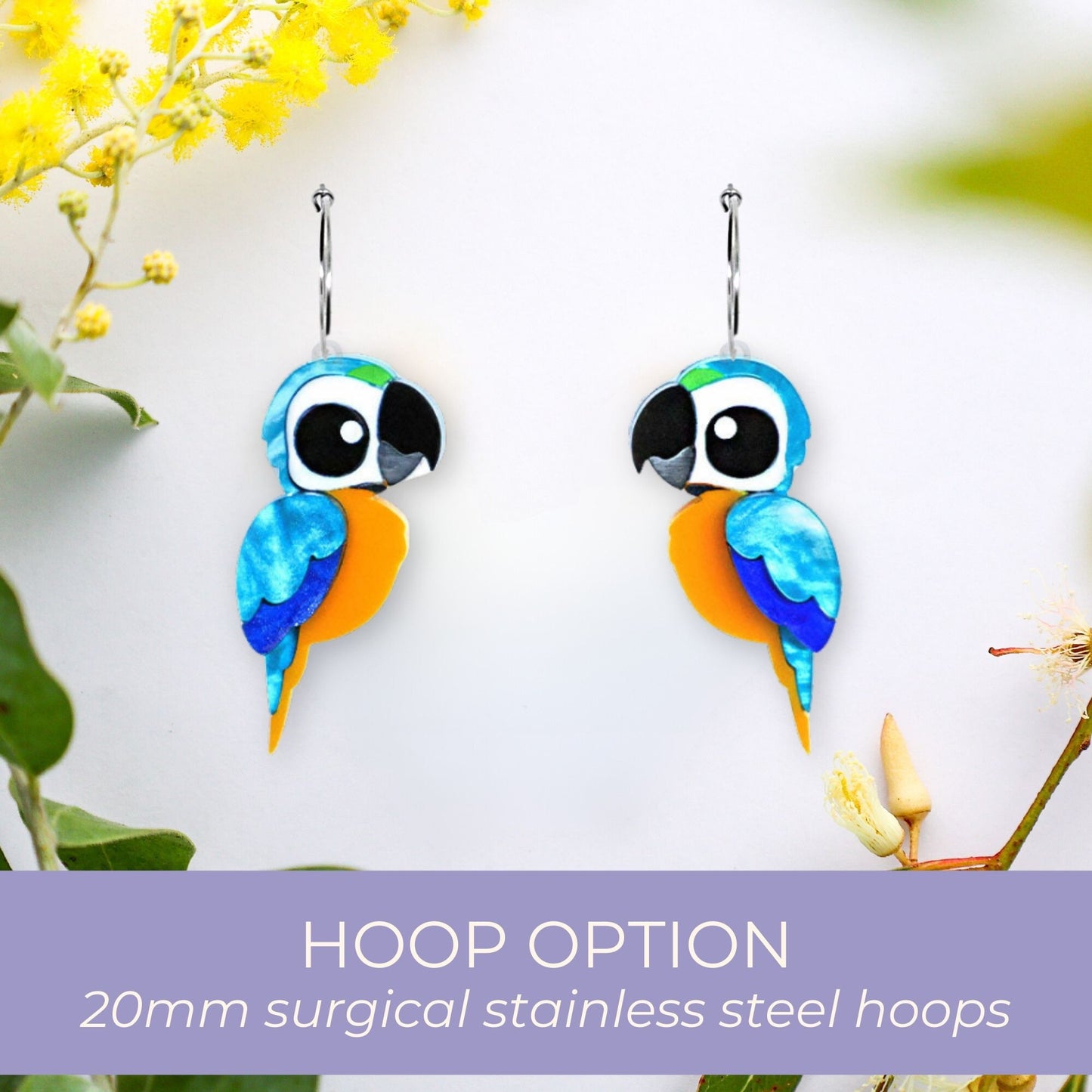 Blue and Gold Macaw Studs - Statement Bird Earrings