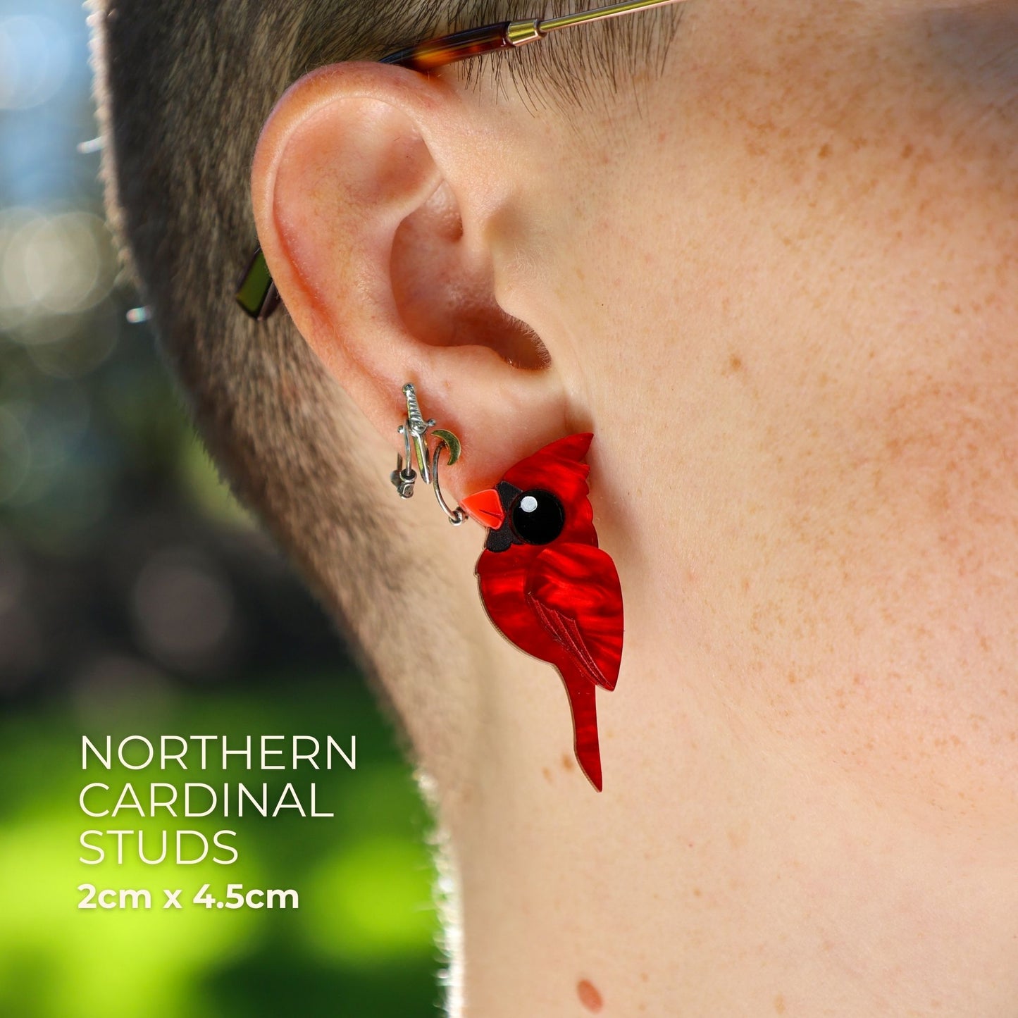 BINKABU Northern Cardinal Studs handmade acrylic bird earrings