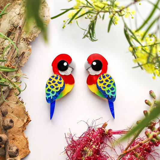 BINKABU Eastern Rosella Studs handmade acrylic bird earrings