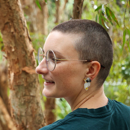 BINKABU Sulphur-Crested Cockatoo handmade acrylic bird earrings