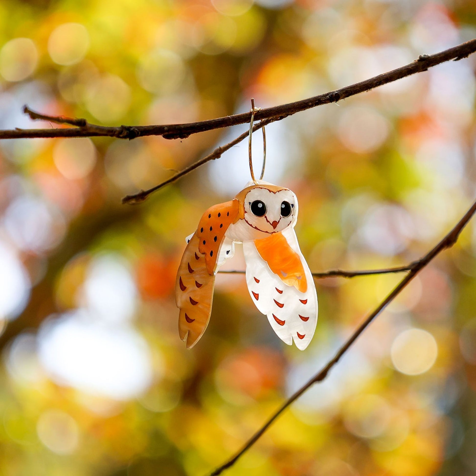 BINKABU Barn Owl Hoops handmade acrylic bird earrings