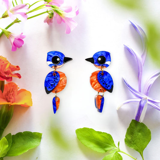 Azure Kingfisher Earrings - Statement Bird Earrings