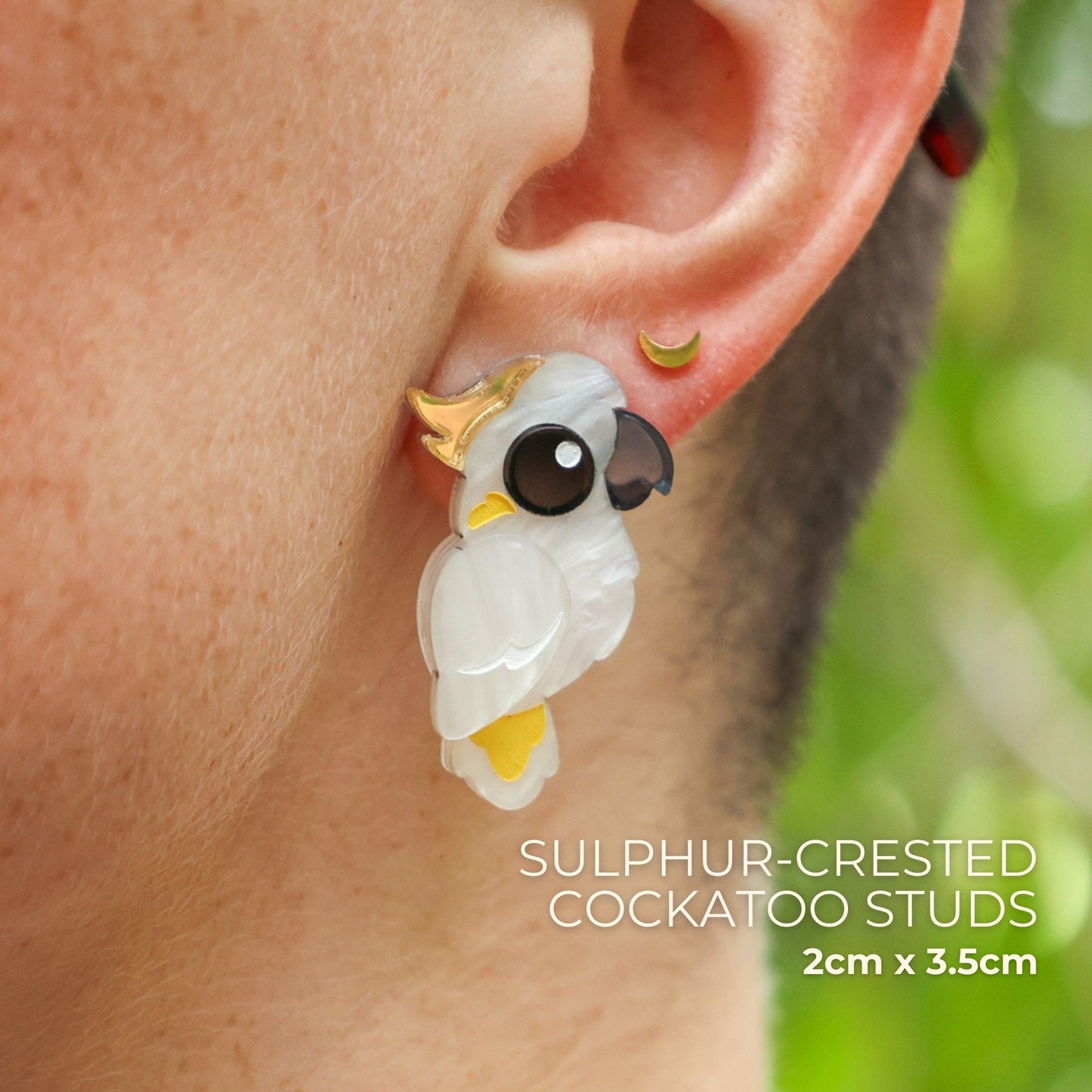 BINKABU Sulphur-Crested Cockatoo handmade acrylic bird earrings