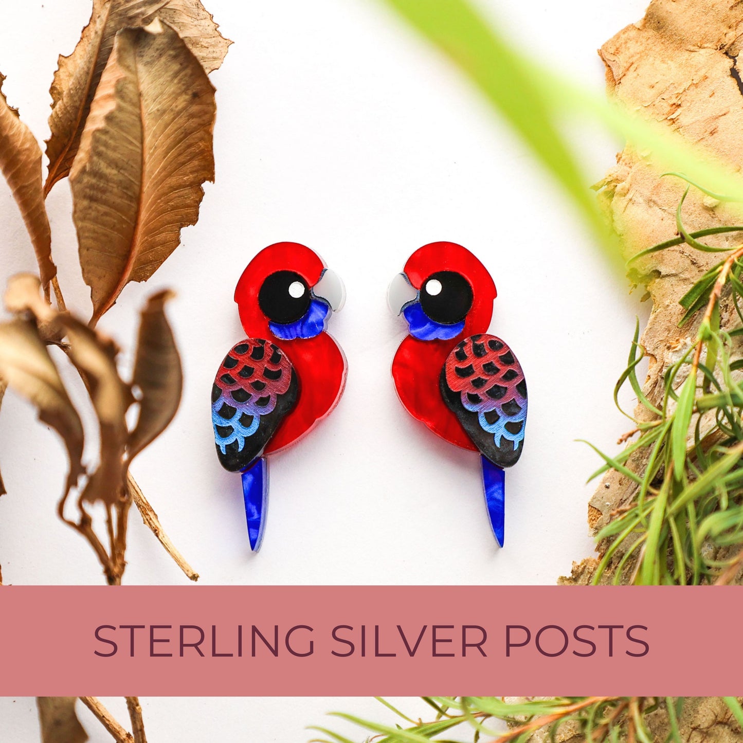 BINKABU Crimson Rosella handmade acrylic bird earrings