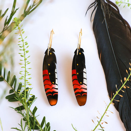 BINKABU Foraged Feathers - Red-Tailed Black Cockatoo handmade acrylic bird earrings