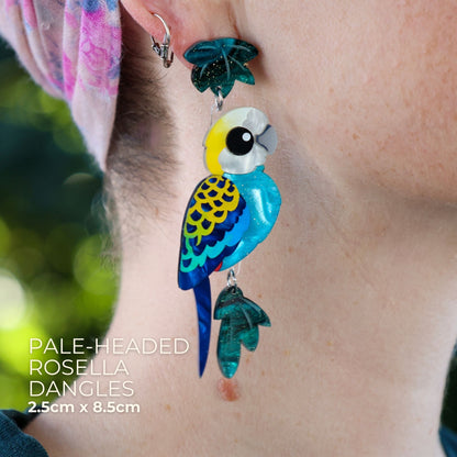 BINKABU Pale-Headed Rosella handmade acrylic bird earrings
