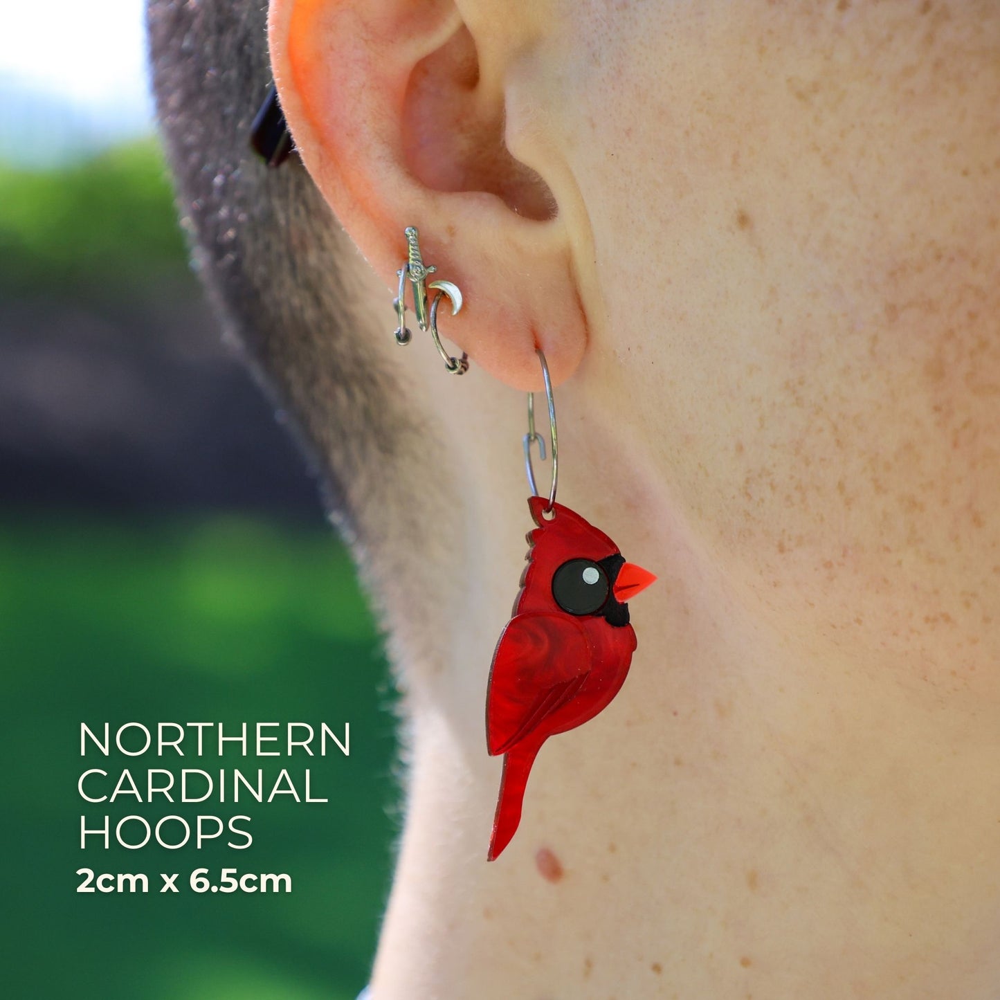 BINKABU Northern Cardinal Studs handmade acrylic bird earrings