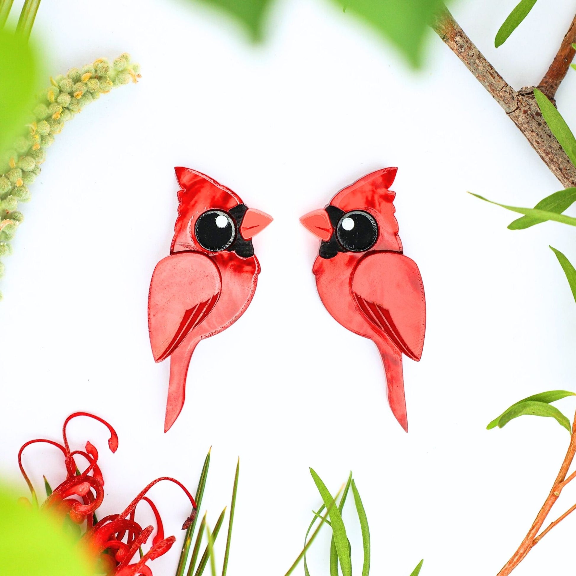 BINKABU Northern Cardinal Studs handmade acrylic bird earrings