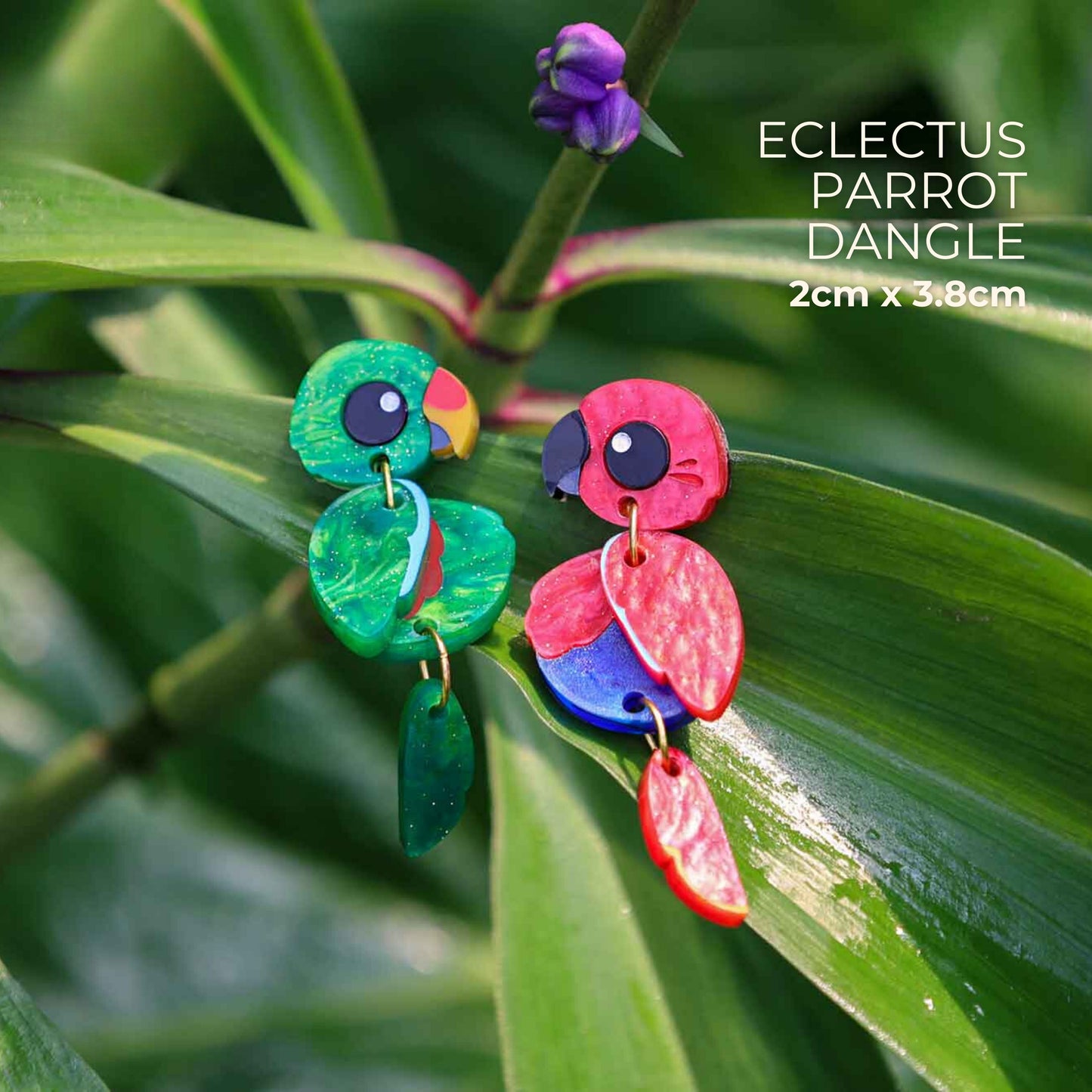 BINKABU Eclectus Parrot Handmade Acrylic Bird Earrings
