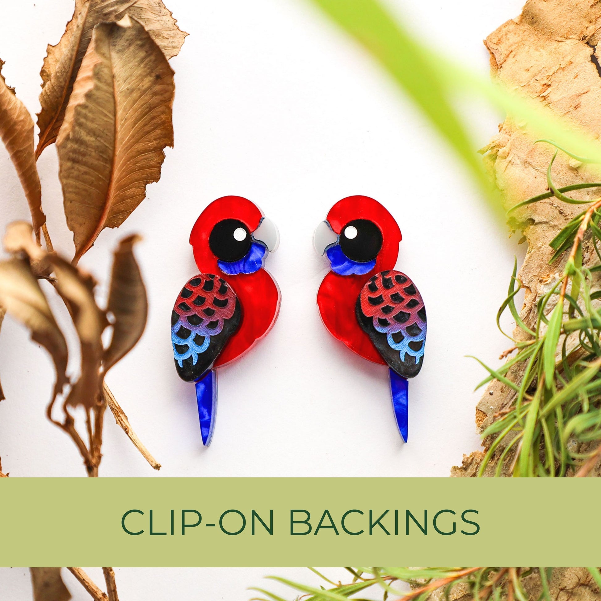 BINKABU Crimson Rosella handmade acrylic bird earrings