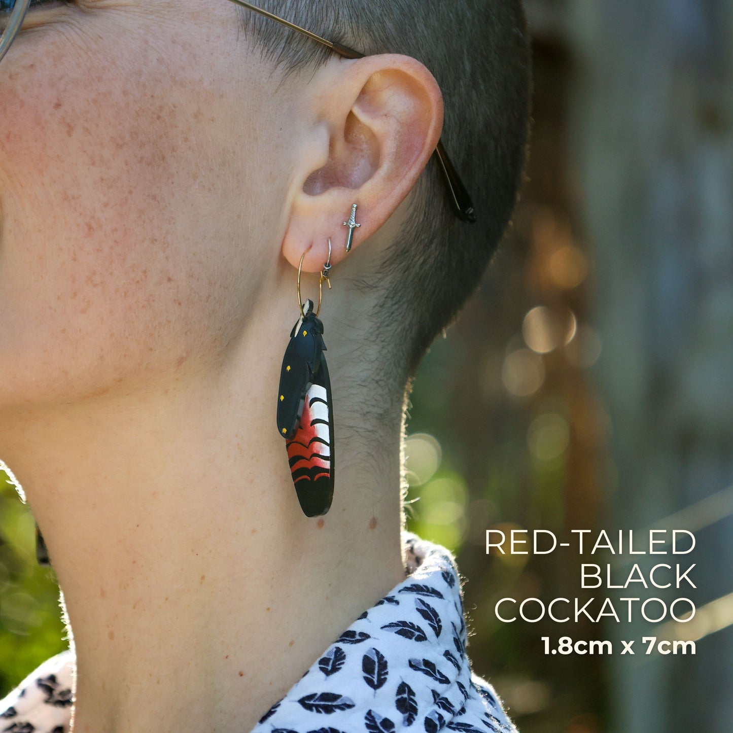 BINKABU Foraged Feathers - Red-Tailed Black Cockatoo handmade acrylic bird earrings