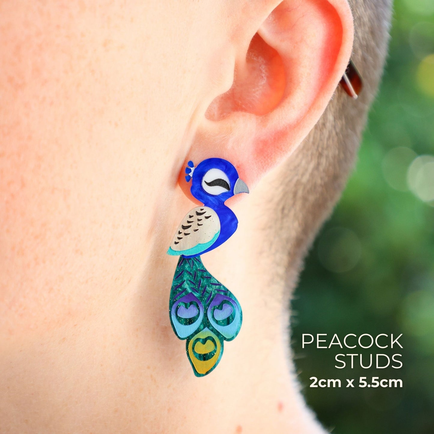 BINKABU Peacock Studs handmade acrylic bird earrings
