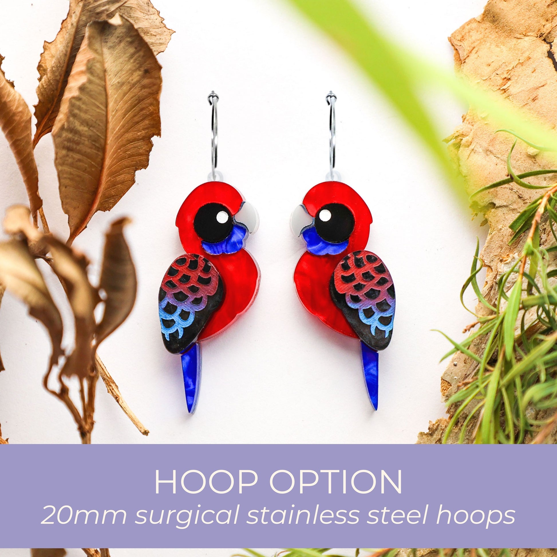 BINKABU Crimson Rosella handmade acrylic bird earrings