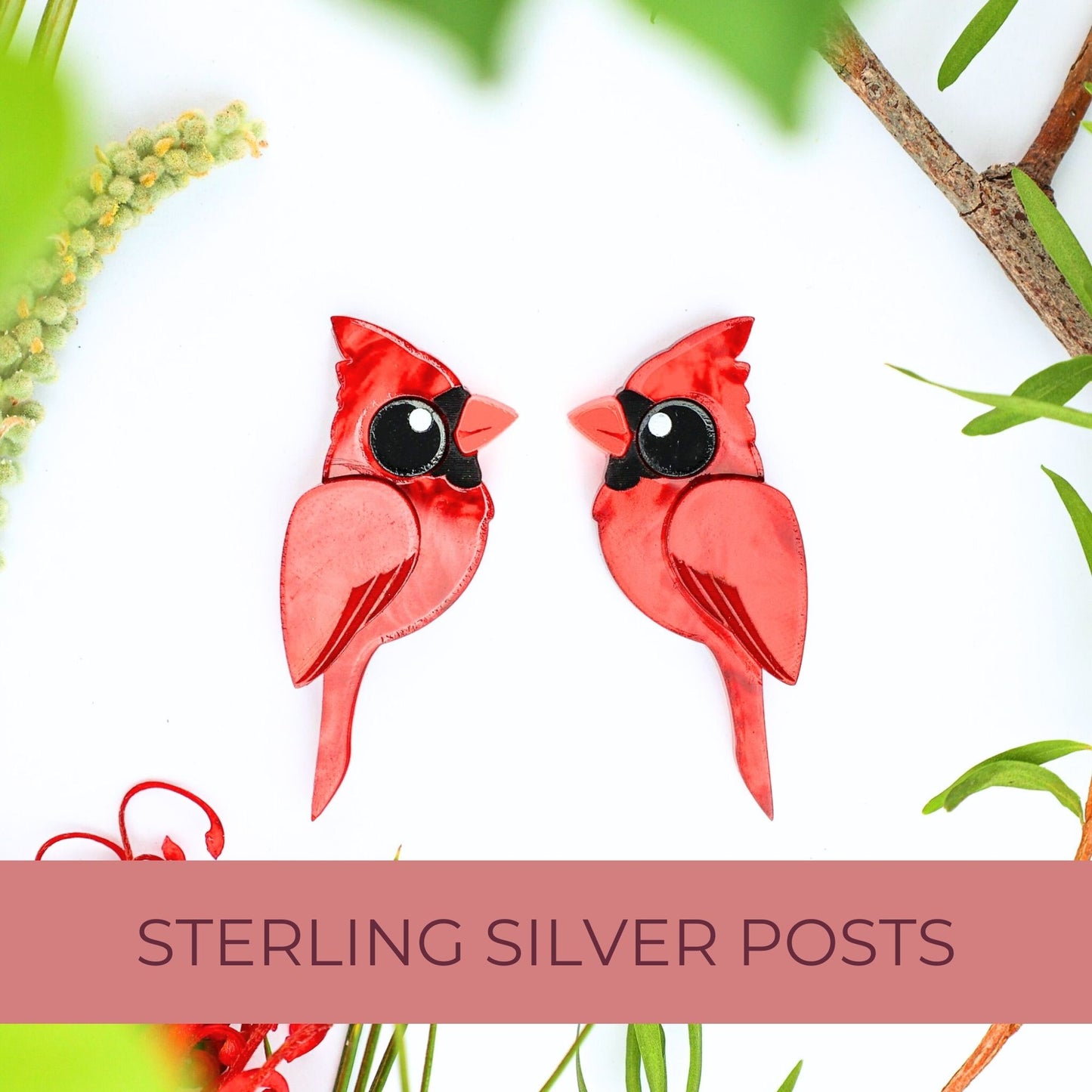 BINKABU Northern Cardinal Studs handmade acrylic bird earrings