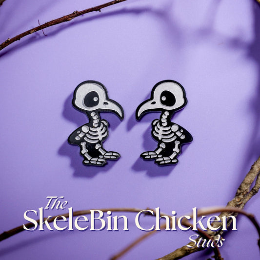 BINKABU SkeleBin Chicken handmade acrylic bird earrings