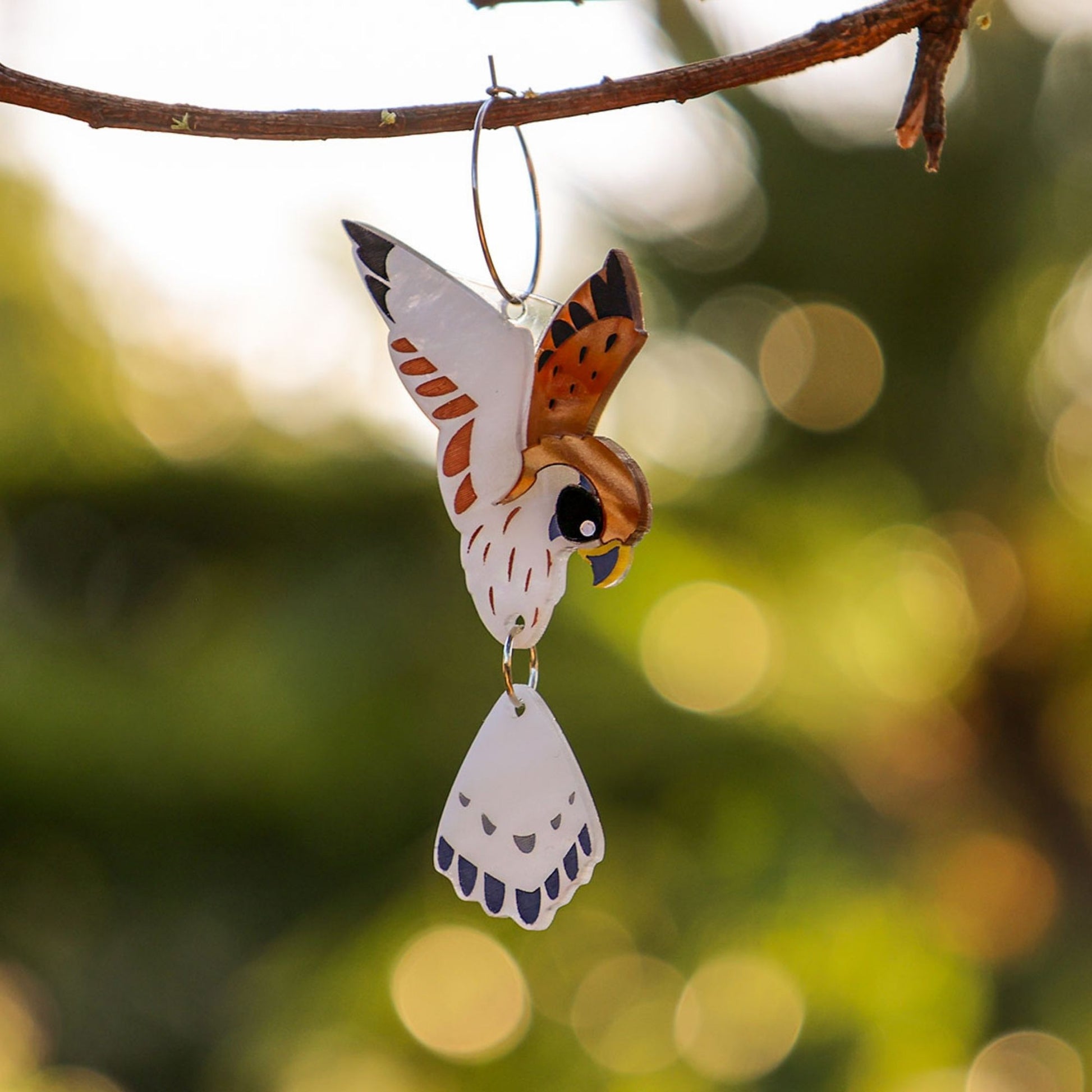 BINKABU Nankeen Kestrel Hoops handmade acrylic bird earrings