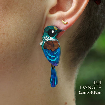 BINKABU Tūī Dangle handmade acrylic bird earrings