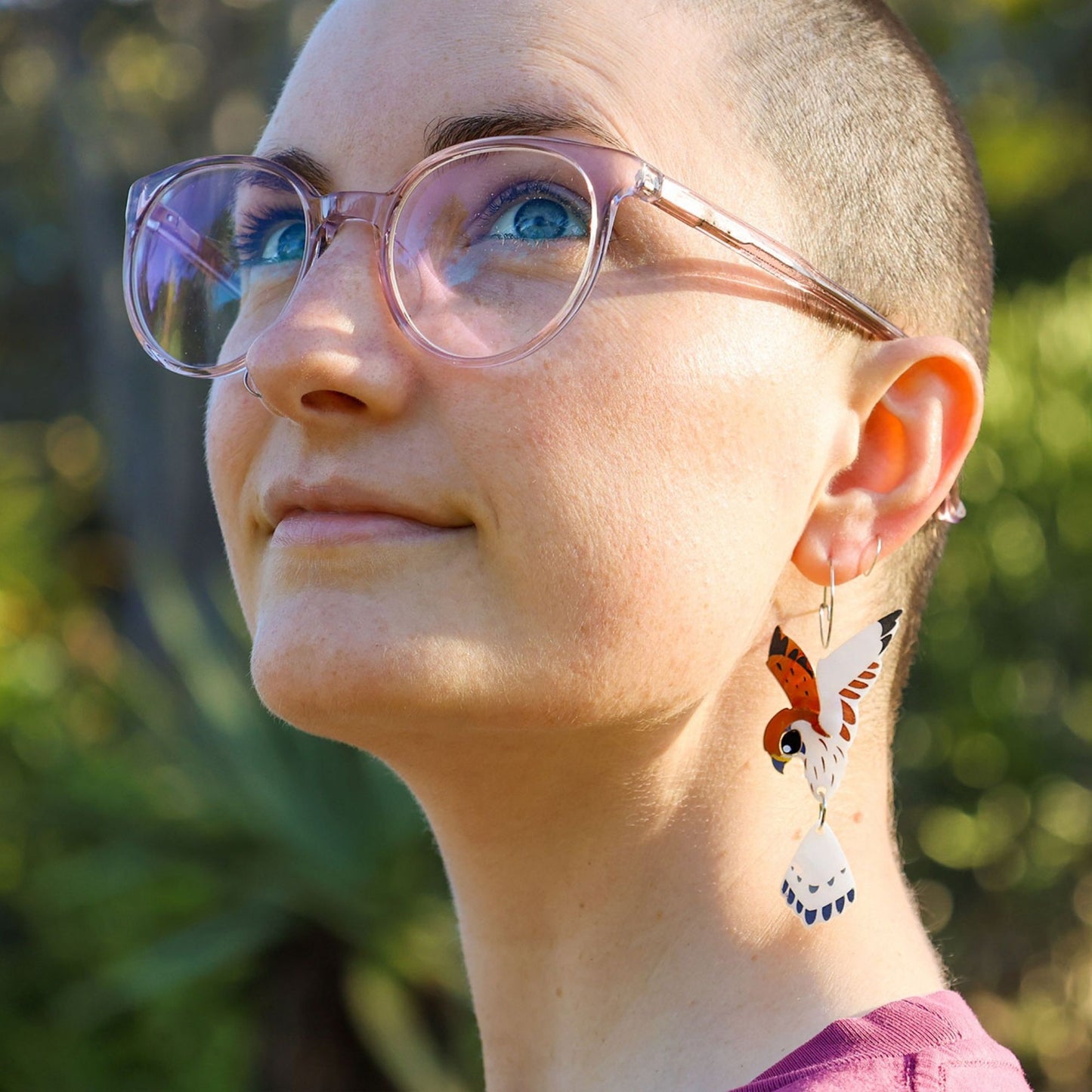 BINKABU Nankeen Kestrel Hoops handmade acrylic bird earrings