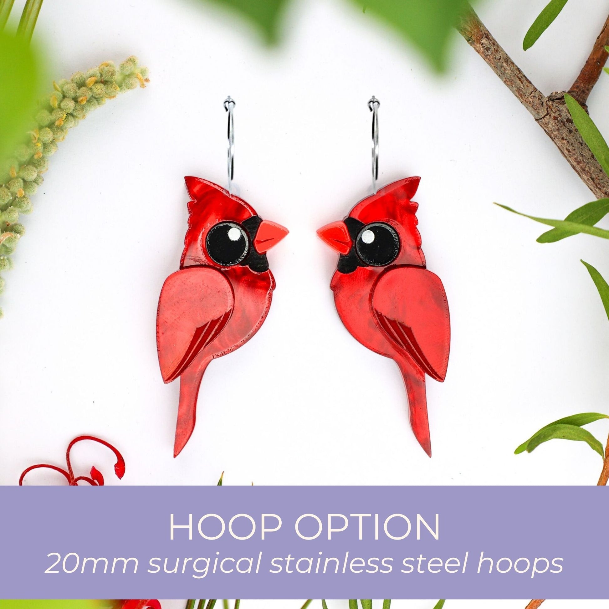 BINKABU Northern Cardinal Studs handmade acrylic bird earrings