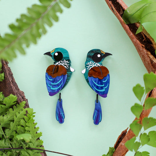 BINKABU Tūī Dangle handmade acrylic bird earrings