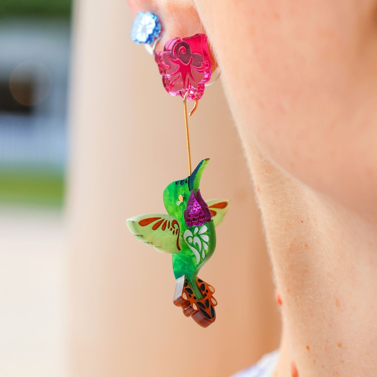 BINKABU Broad-tailed Hummingbird handmade acrylic bird earrings