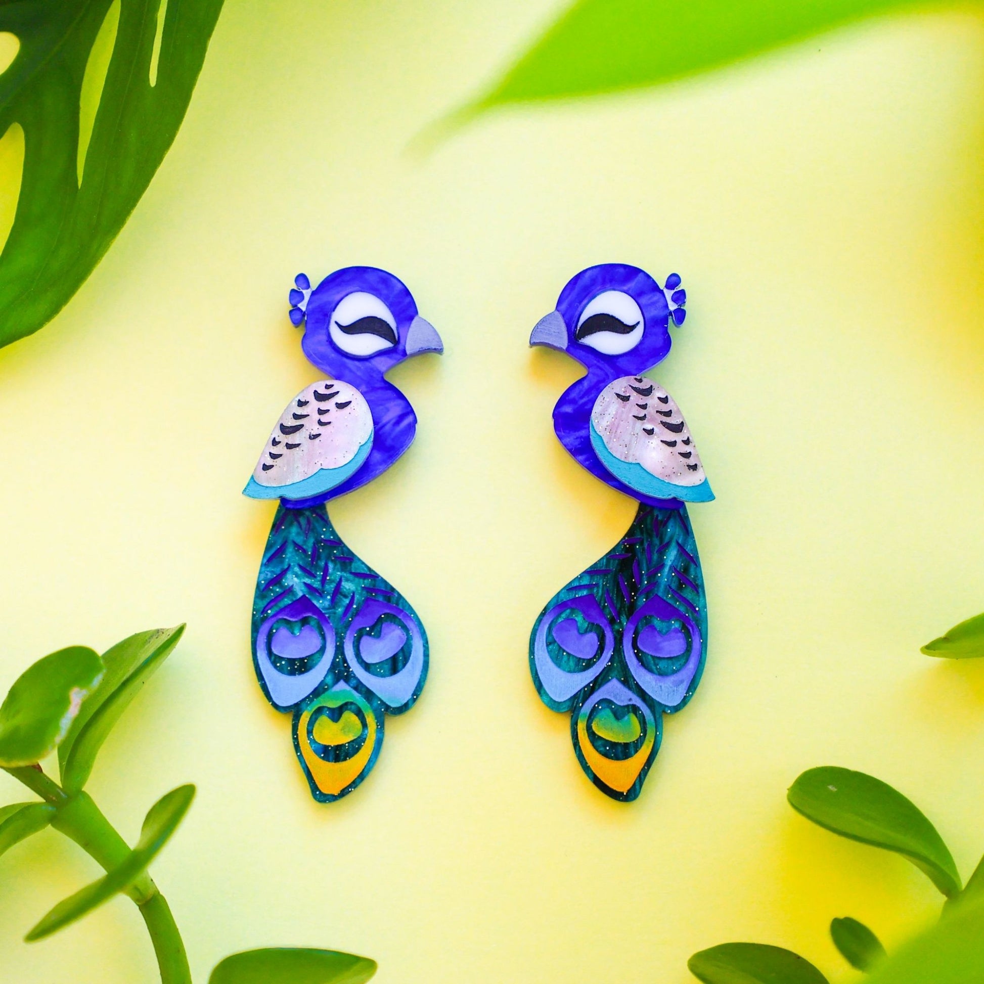 BINKABU Peacock Studs handmade acrylic bird earrings