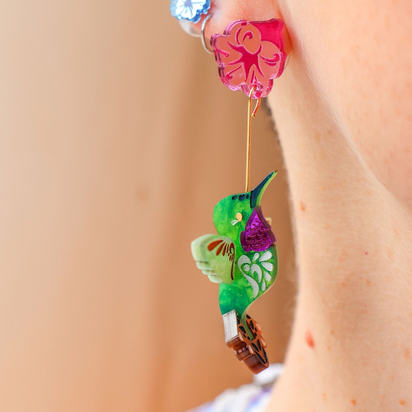 BINKABU Broad-tailed Hummingbird handmade acrylic bird earrings