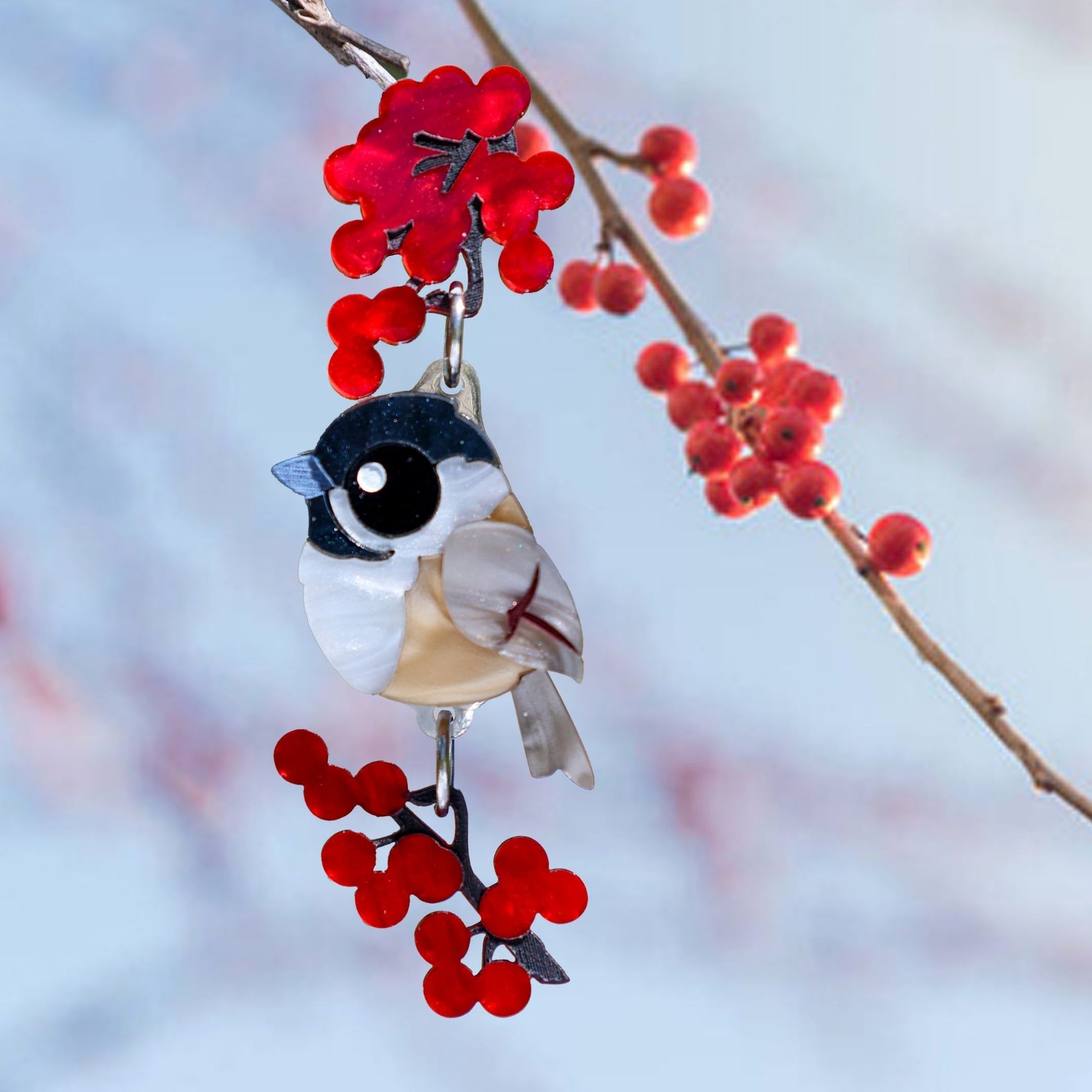 BINKABU Black-Capped Chickadee Dangles handmade acrylic bird earrings