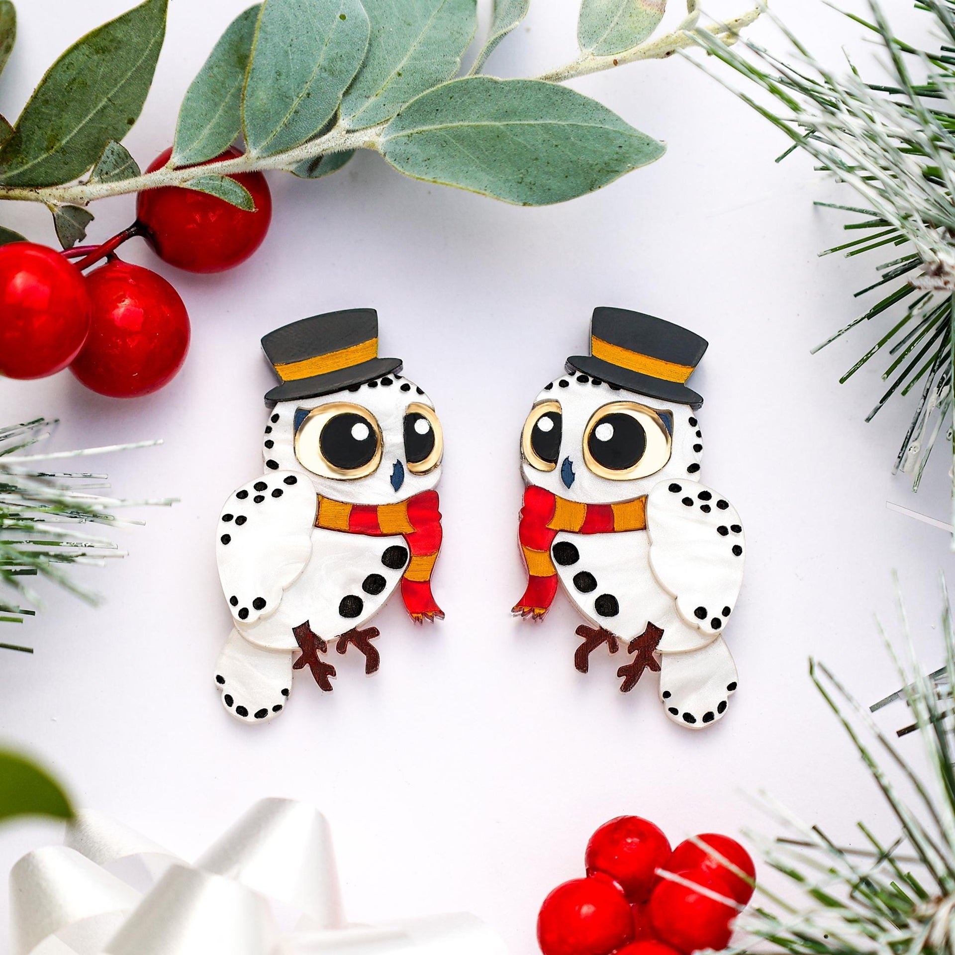 Snowy Owl Snowman Studs