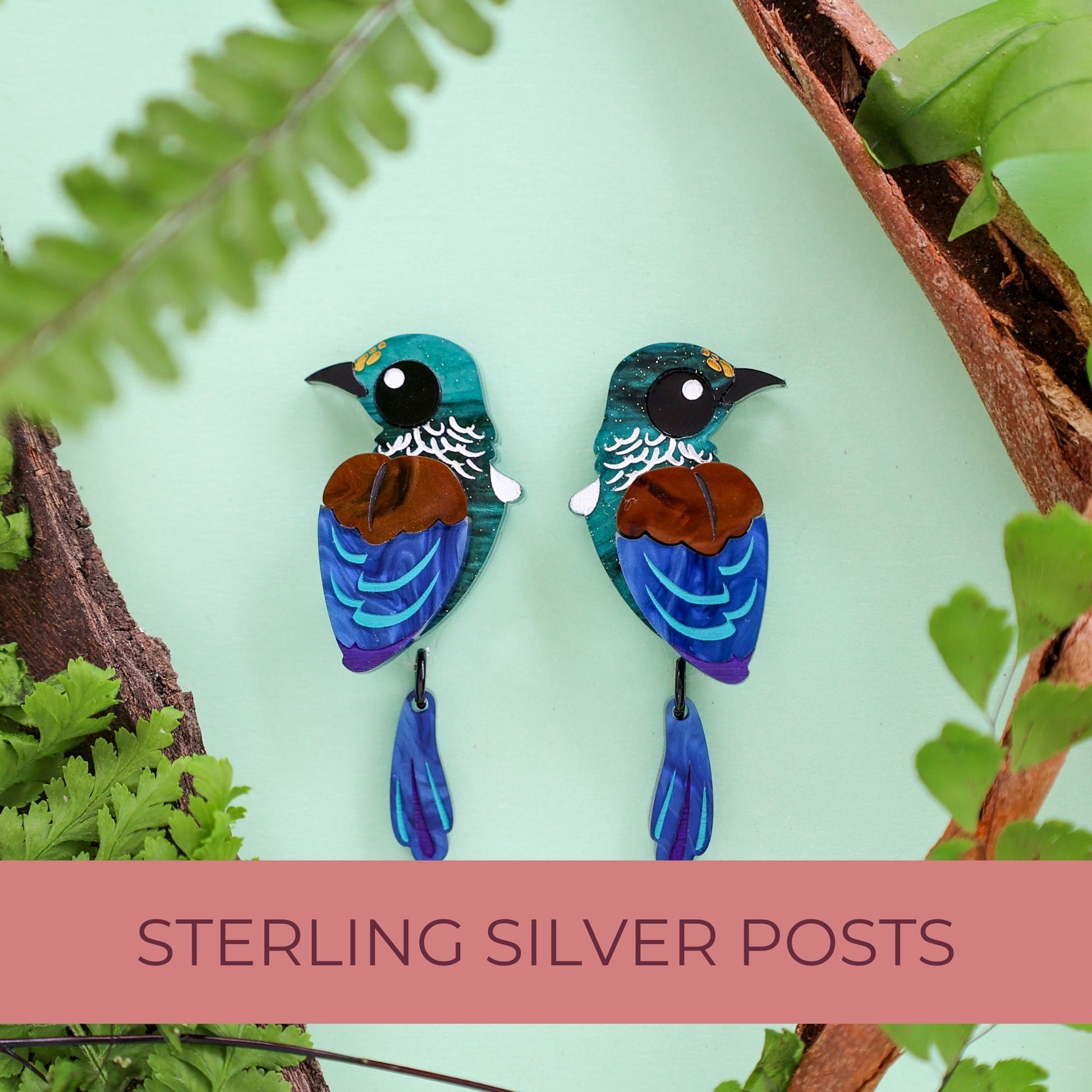 BINKABU Tūī Dangle handmade acrylic bird earrings