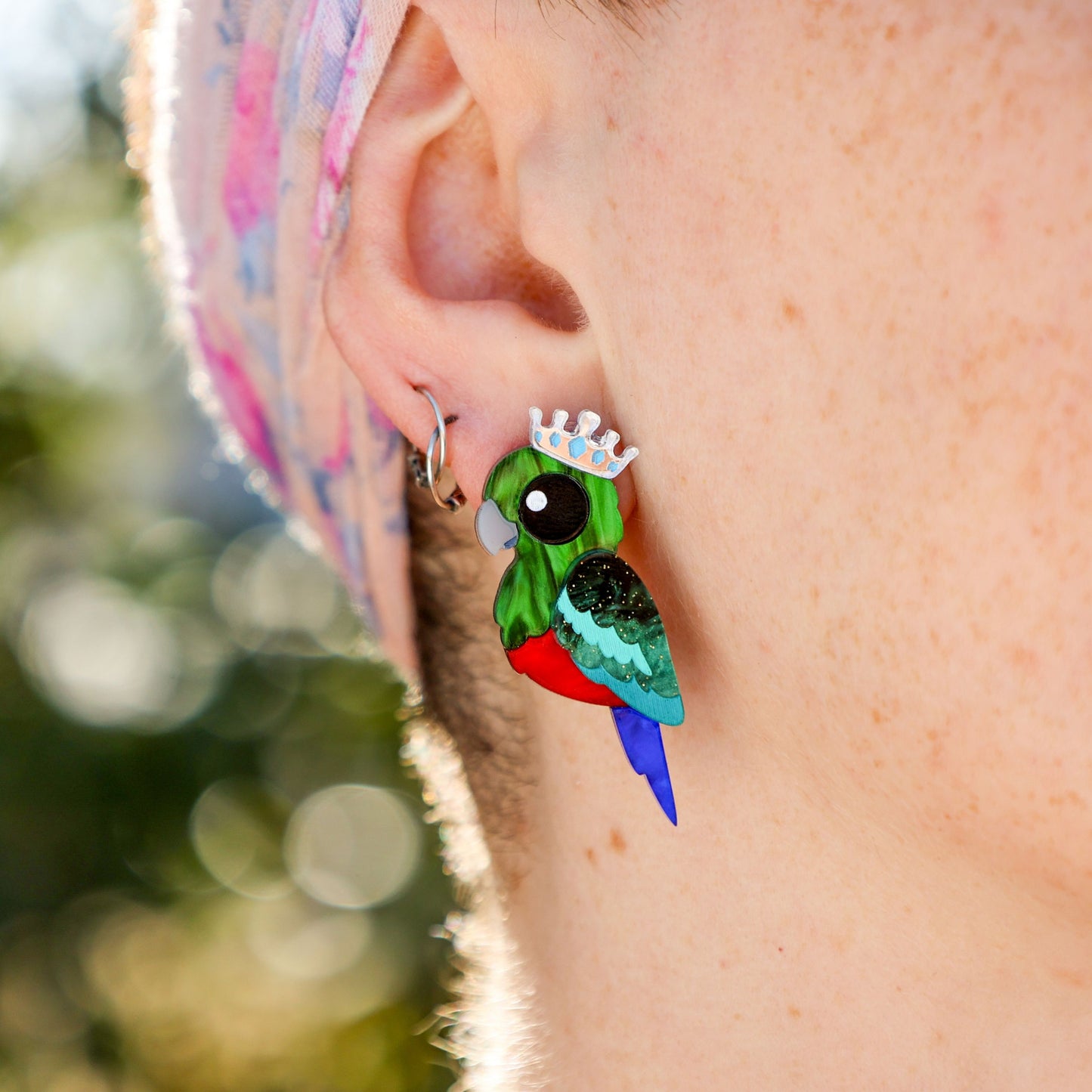 BINKABU King Parrot handmade acrylic bird earrings