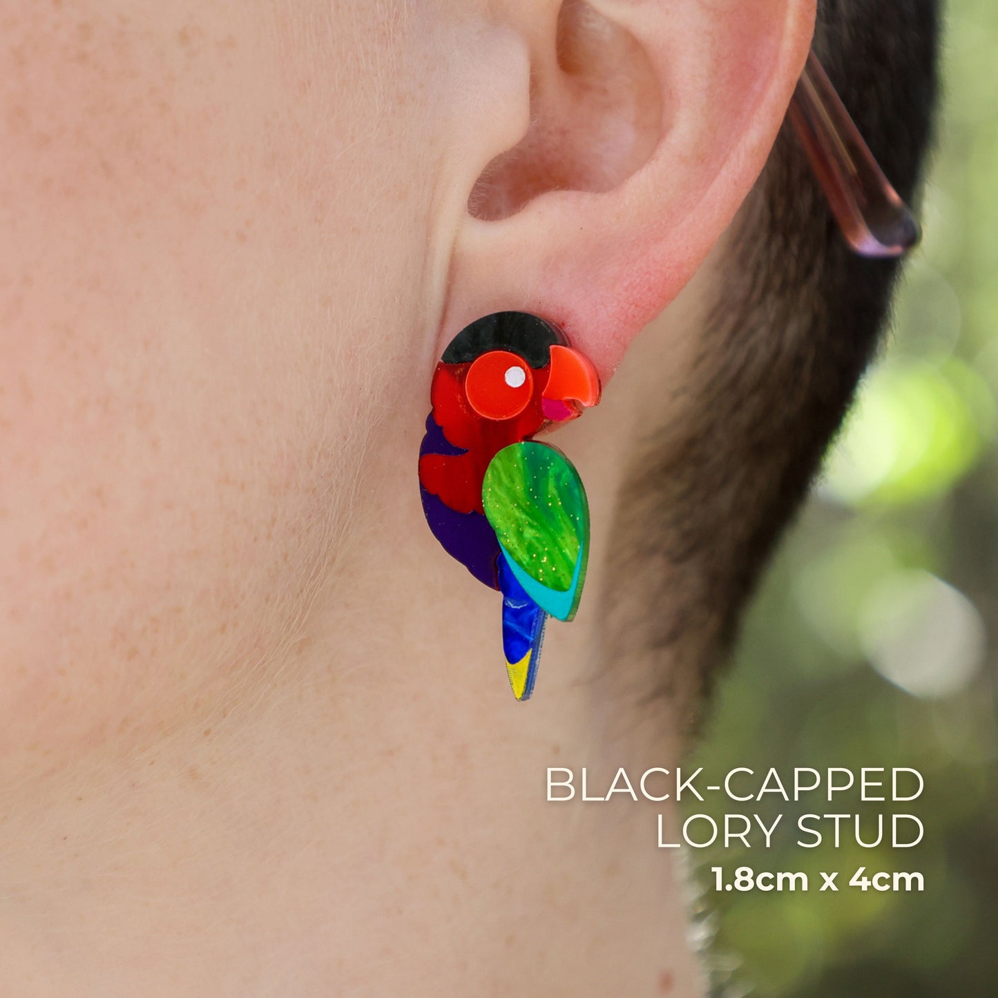 BINKABU Black-Capped Lory Handmade Acrylic Bird Earrings