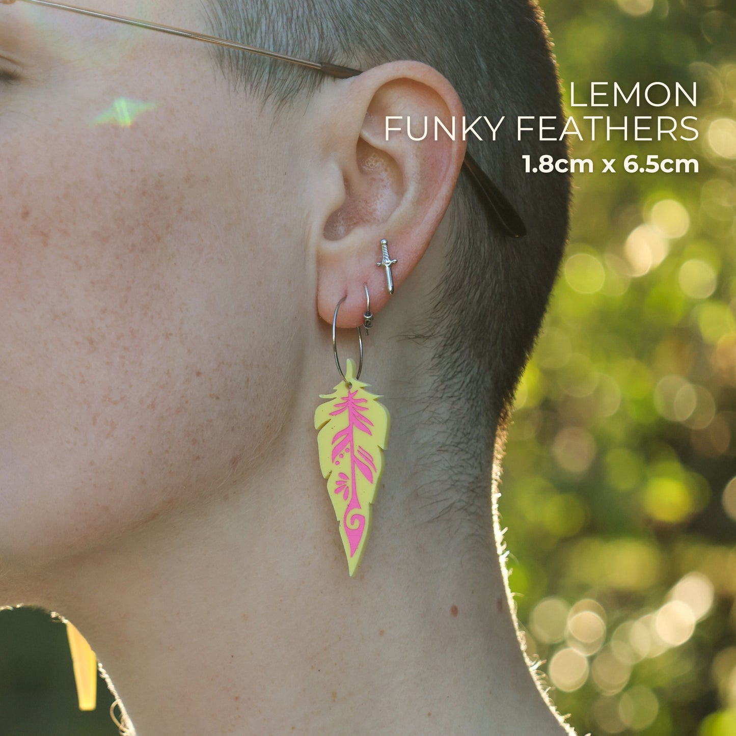 BINKABU Funky Feathers - Lemon handmade acrylic bird earrings