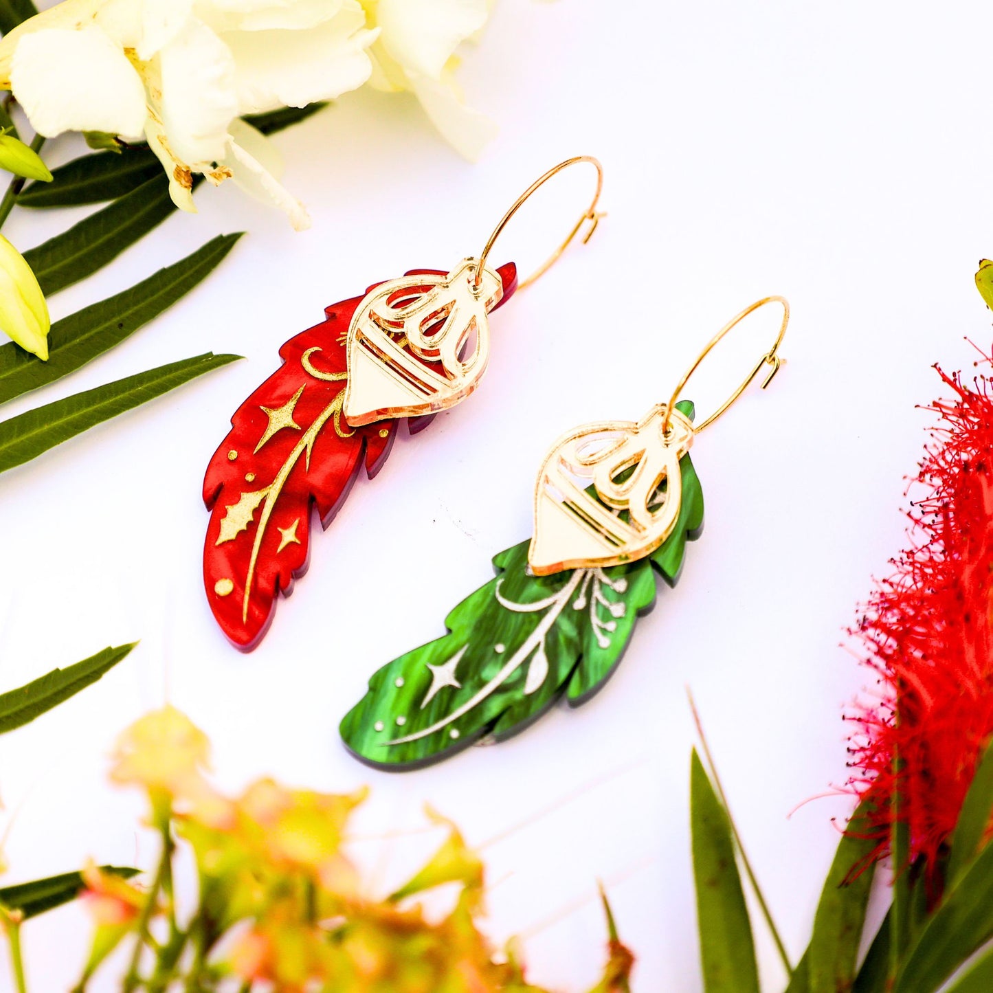 BINKABU Christmas Feather Earrings