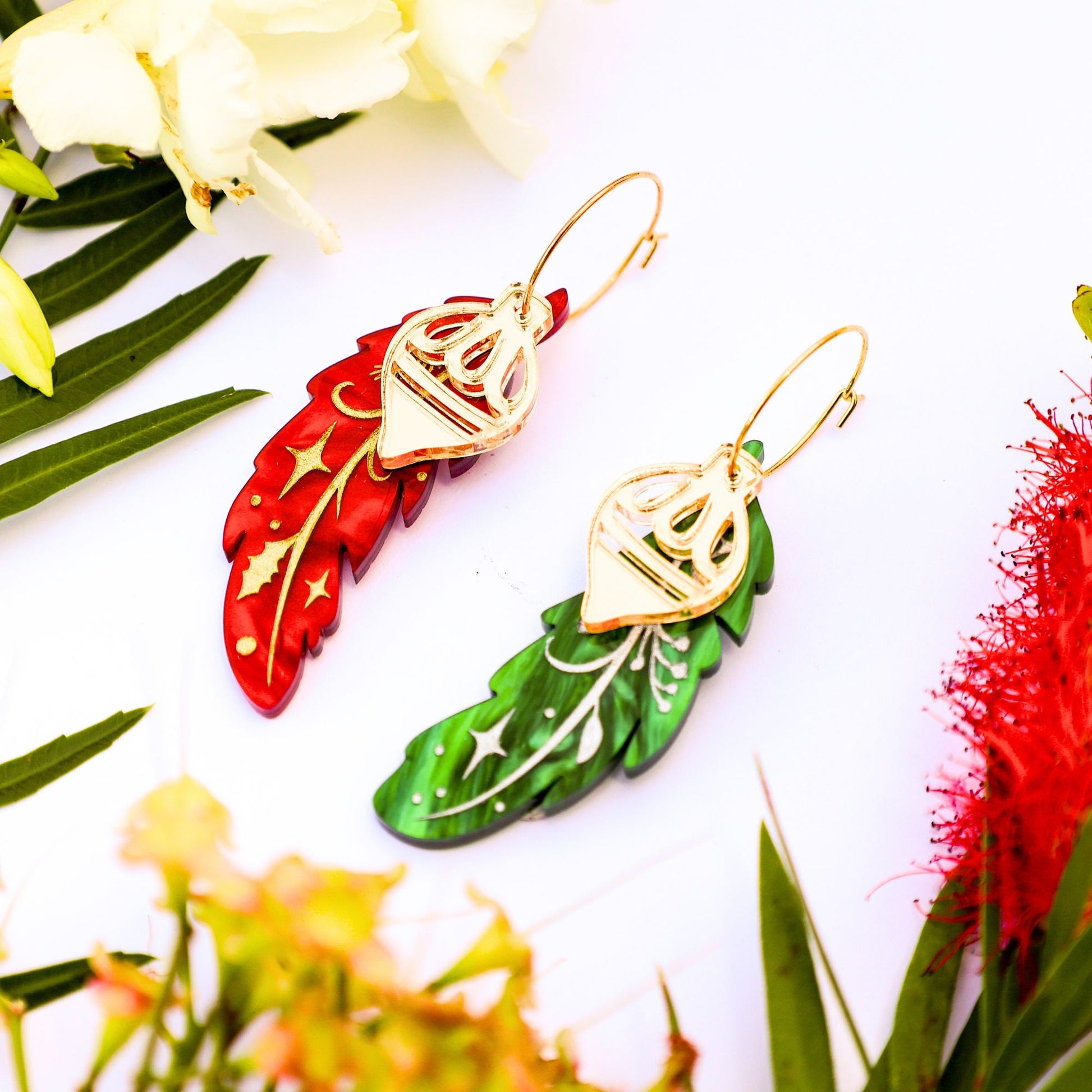 BINKABU Christmas Feather Earrings