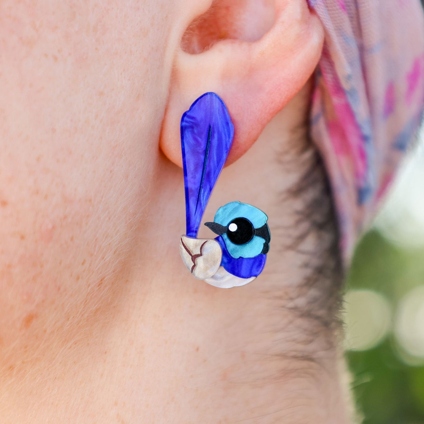 BINKABU Superb Fairywren Studs handmade acrylic bird earrings