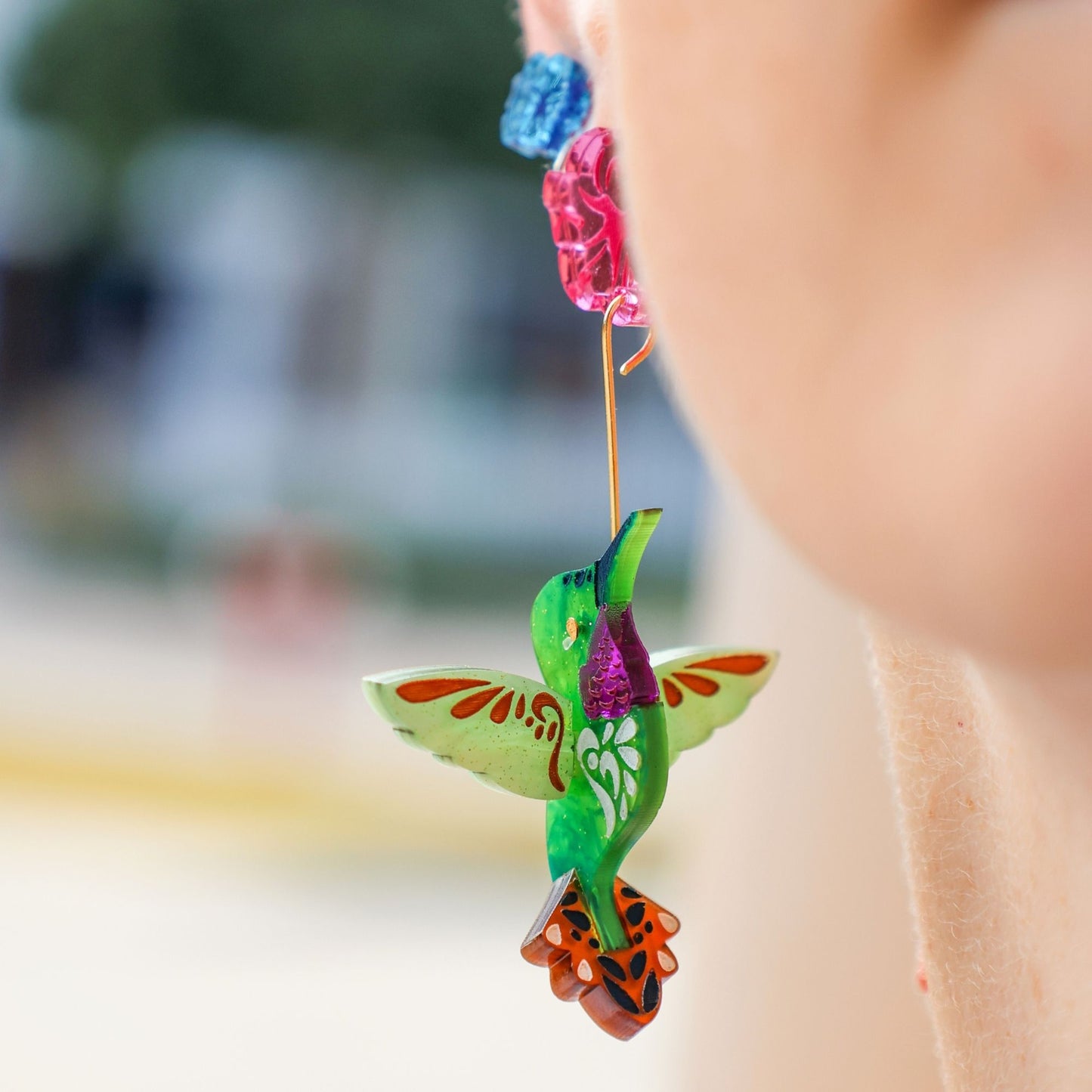 BINKABU Broad-tailed Hummingbird handmade acrylic bird earrings