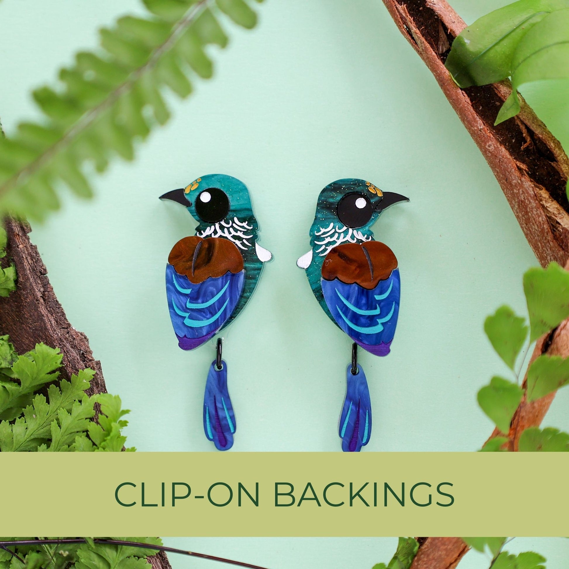 BINKABU Tūī Dangle handmade acrylic bird earrings