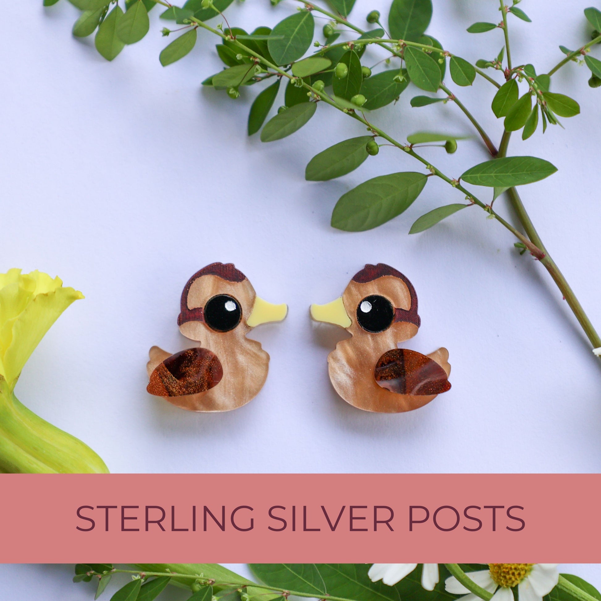 BINKABU Mallard Duckling Handmade Acrylic Bird Earrings