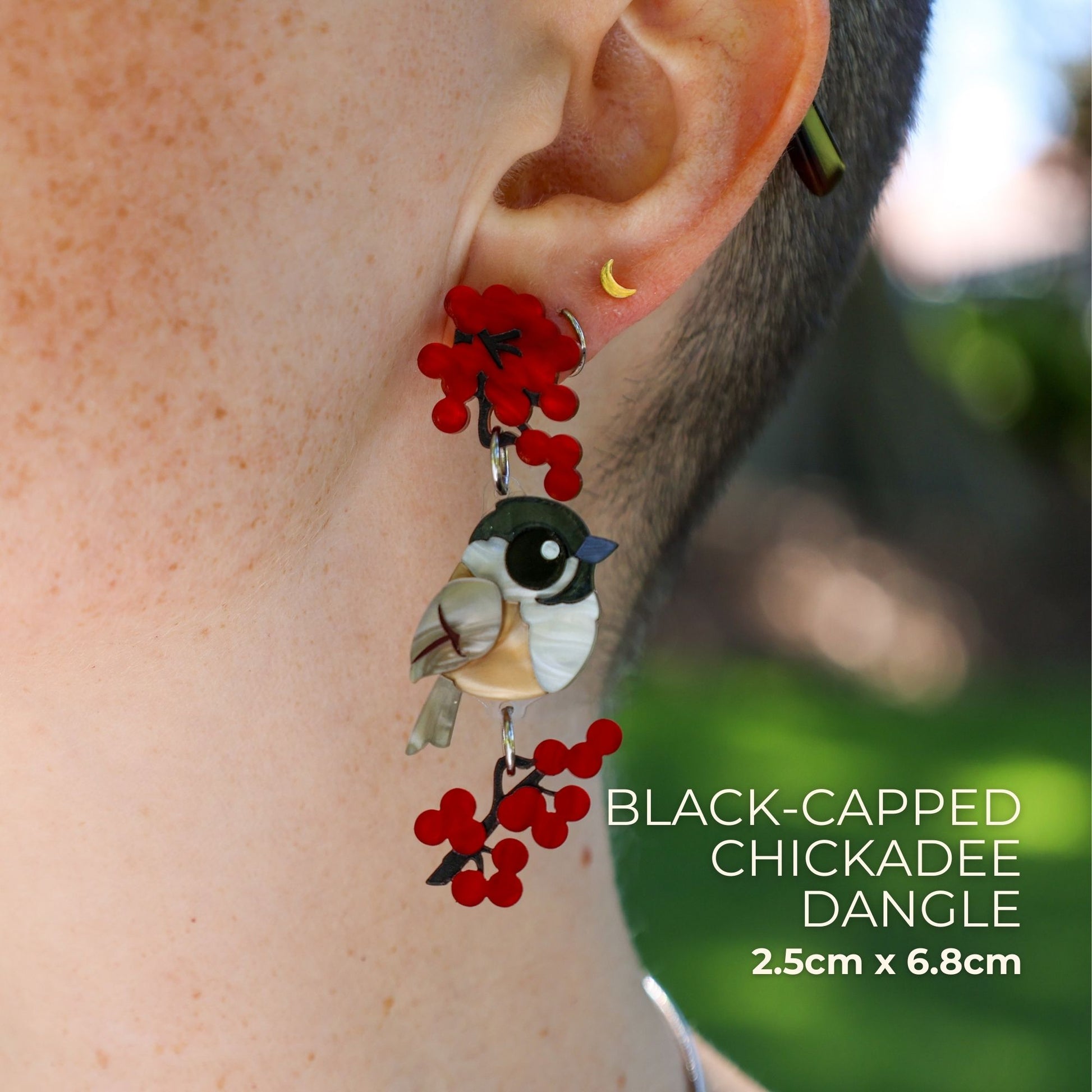 BINKABU Black-Capped Chickadee Dangles handmade acrylic bird earrings