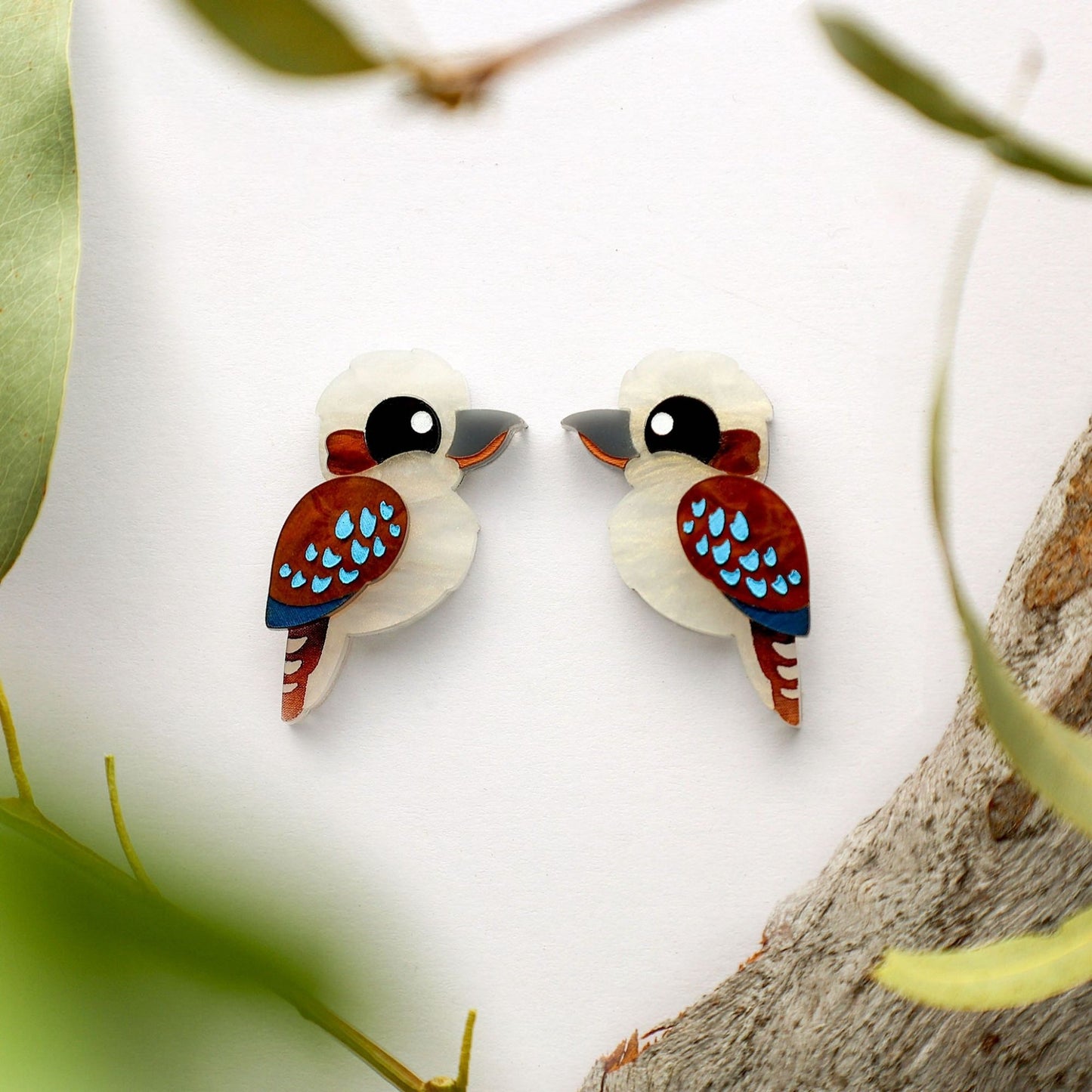 BINKABU Kookaburra Studs handmade acrylic bird earrings