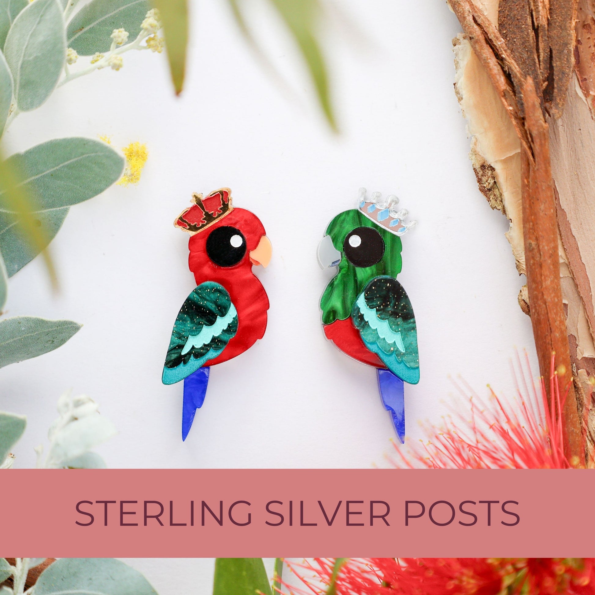 BINKABU King Parrot handmade acrylic bird earrings