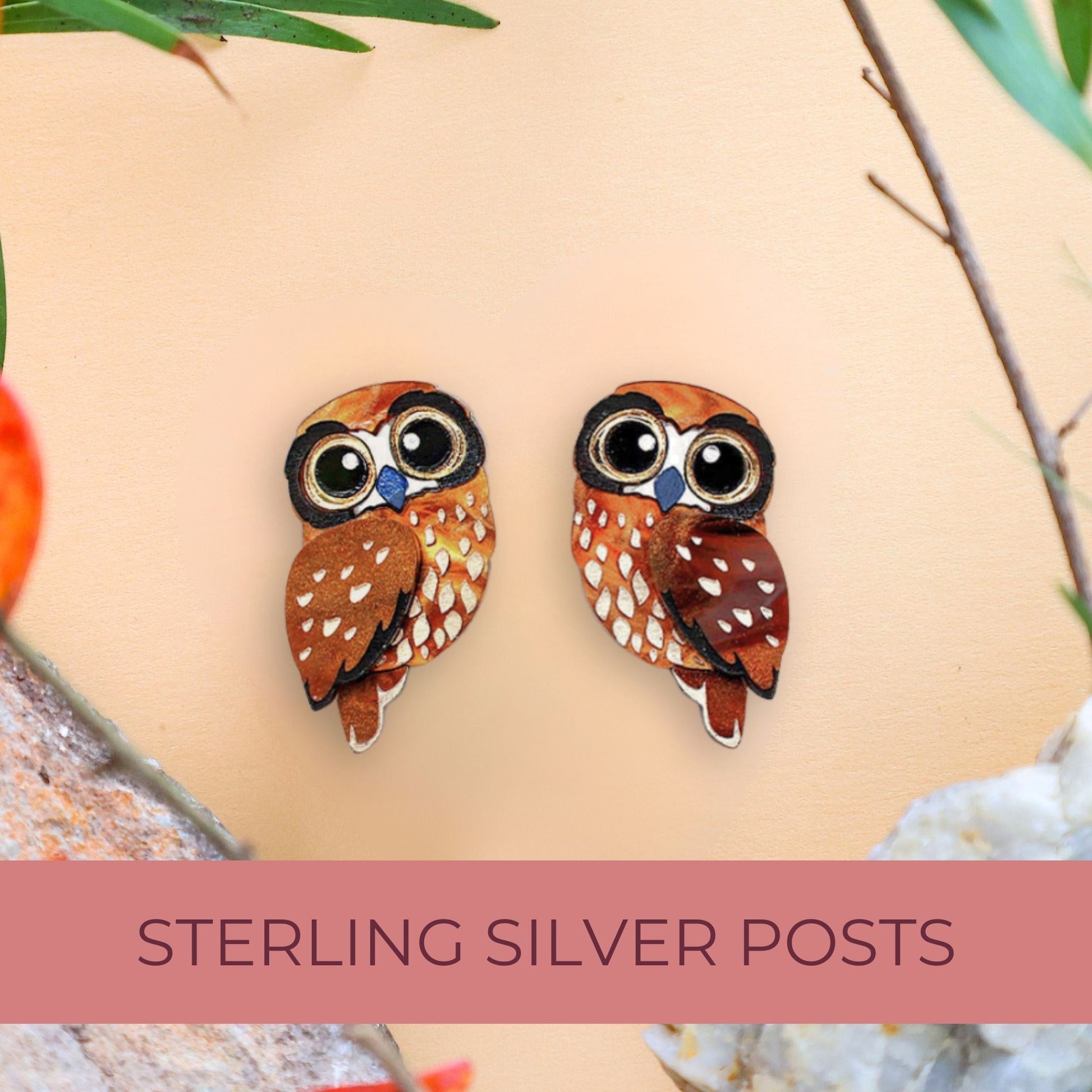 BINKABU Boobook Owl Acrylic Bird Earrings